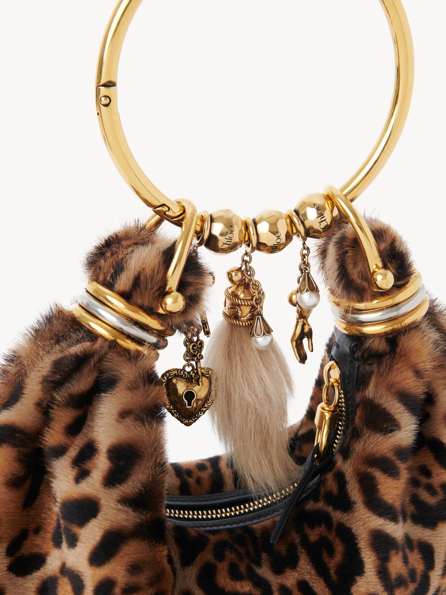MINI SAC HOBO BRACELET BAG EN SHEARLING IMPRIMÉ LÉOPARD