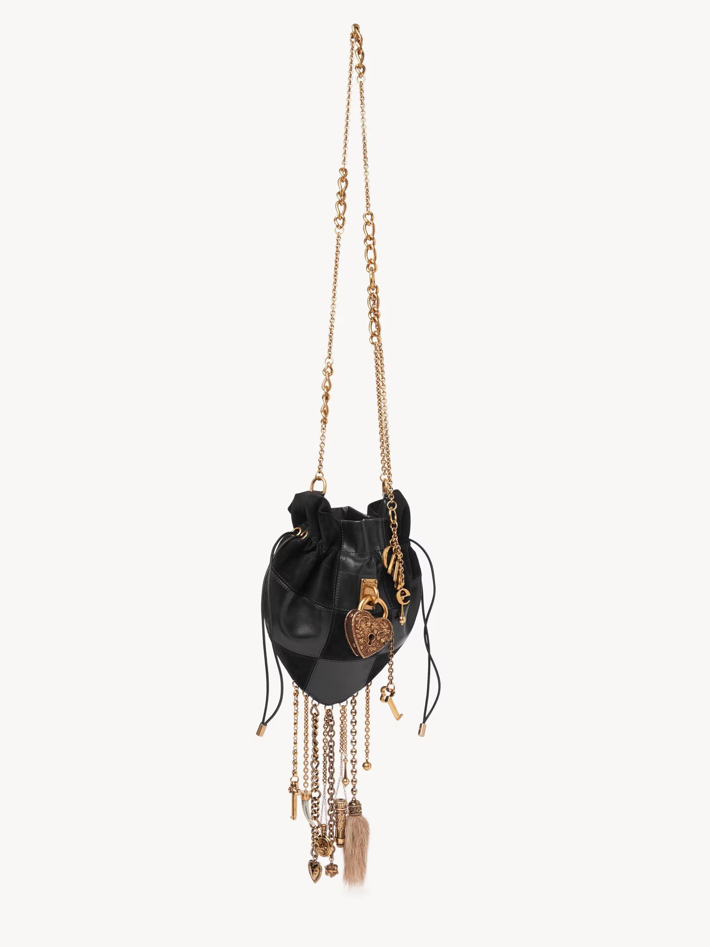 SAC BANDOULIÈRE CHÂTEAU TREASURES EN CUIR GRAINÉ ET CUIR VELOURS